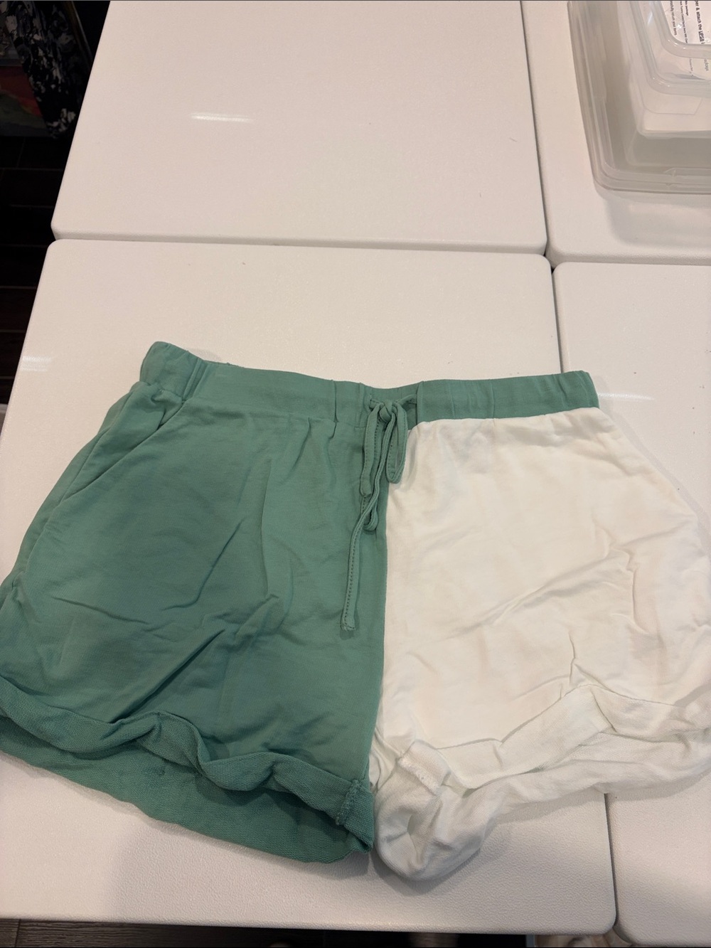Women’s Two-Tone Sage Green and White Athletic Shorts